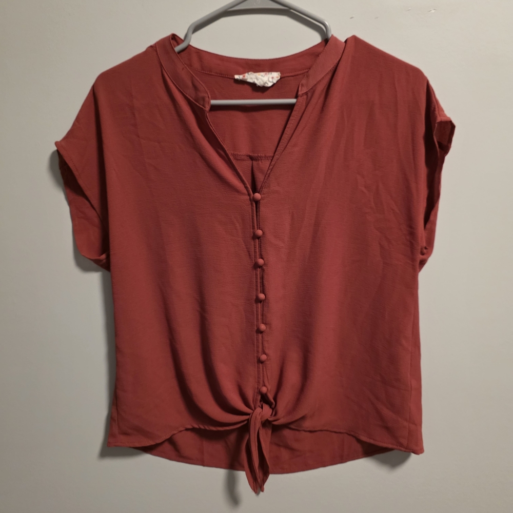 Pink Rose Terracotta Button-Down Blouse